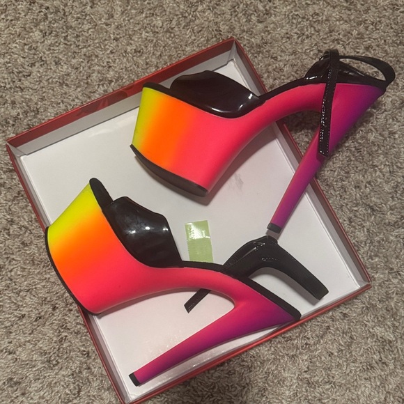 Pleaser Black Pat/Neon Multi platform heels - Picture 3 of 7